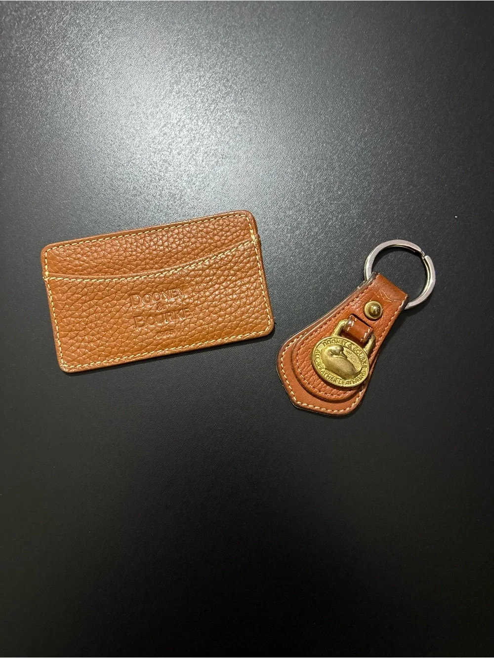 Dooney & Bourke Brown Pebbled Leather Card Holder and Key chain